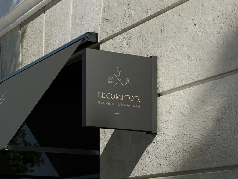 Le Comptoir – Enseigne — Identité visuelle et enseigne d’une fromagerie et bar à vin.